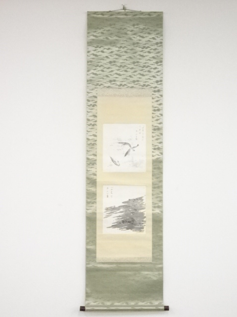 JAPANESE HANGING SCROLL / HAND PAINTED / SHRIMP / BY KOZAN KAI (1925)